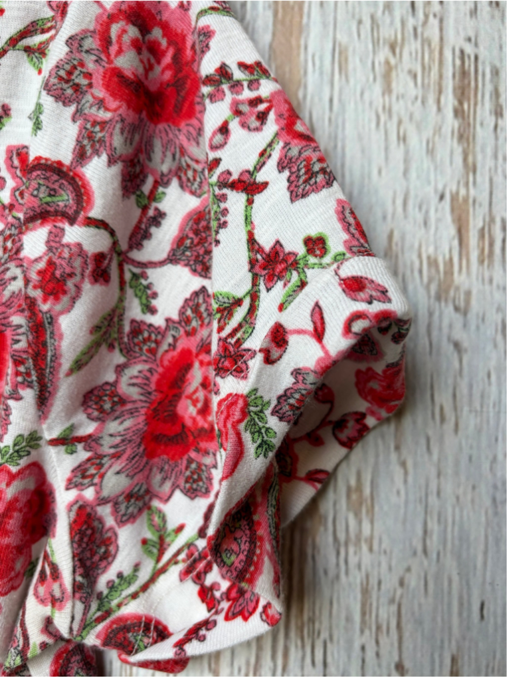 Women's Philosophy Short Sleeve Tee, Size S, White and Red Floral Print - Picture 3 of 5